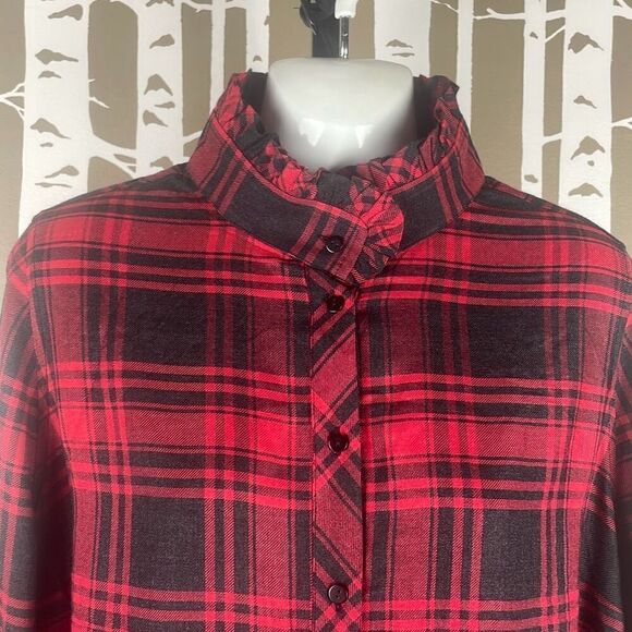 Soft Surroundings Bennington Plaid Ruffle Collar French Cuff Shirt Dress PXL - Picture 3 of 11